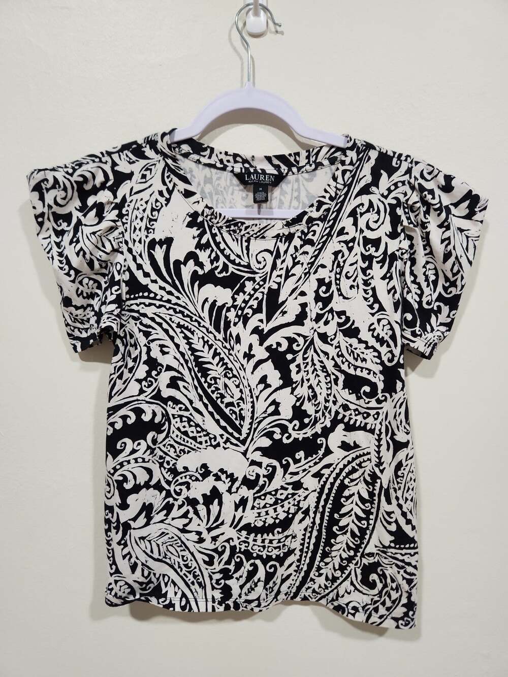 Lauren Ralph Lauren Black Label Top Sz M Butterfly Sleeve Cotton Modal Stretch